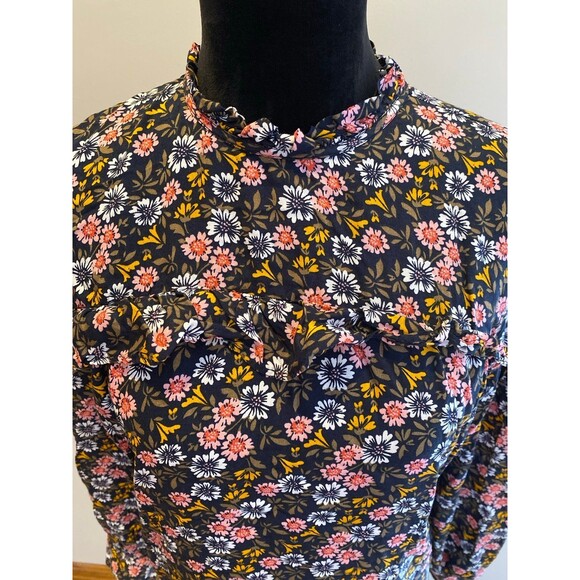 Loft Blouse Sz Large Peasant Boho Top Floral Pattern Ruffle Front Cottagecore - Picture 3 of 12